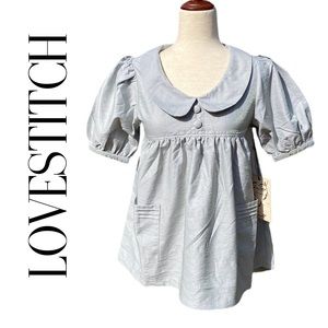 LOVESTITCH BABYDOLL BLOUSE WITH EMPIRE WAIST IN PALE GRN METALLIC FABRIC S